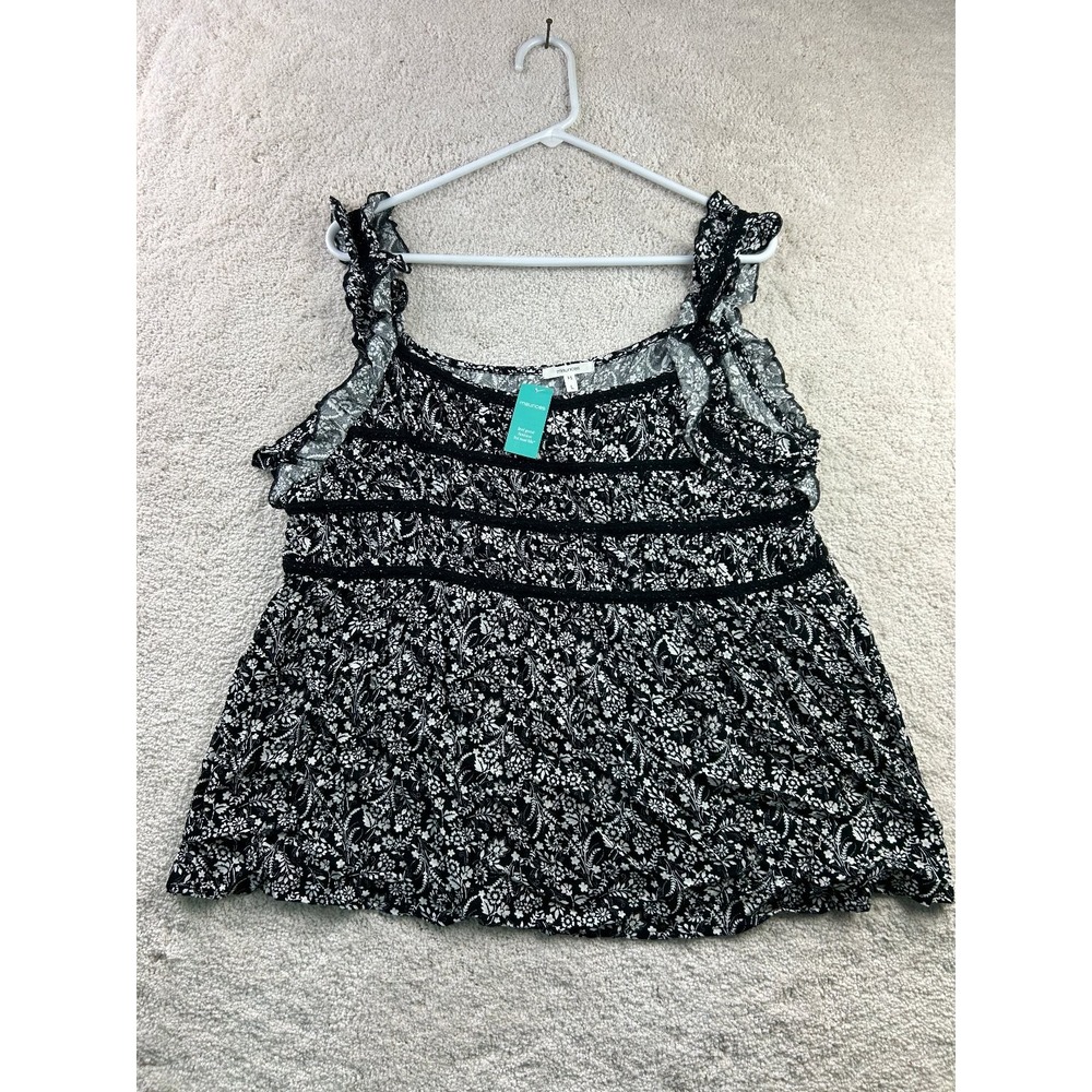 Maurices Women's Black White Floral Ruffle Strap Top Large